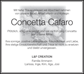 Anzeige von Concetta Cafaro von Schwäbische Zeitung