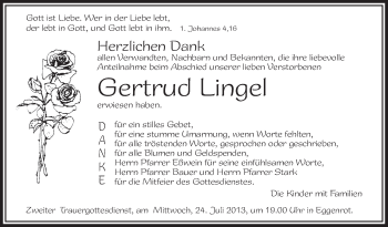 Anzeige von Gertrud Lingel von Schwäbische Zeitung