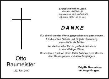Anzeige von Otto Baumeister von Schwäbische Zeitung
