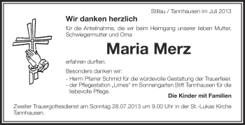 Anzeige von Maria Merz von Schwäbische Zeitung