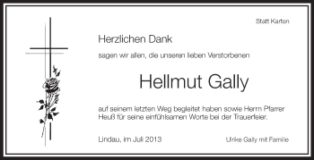 Anzeige von Hellmut Gally von Schwäbische Zeitung
