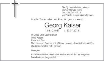 Anzeige von Georg Kaiser von Schwäbische Zeitung