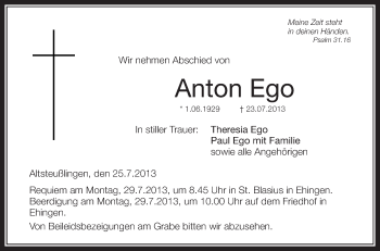 Anzeige von Anton Ego von Schwäbische Zeitung