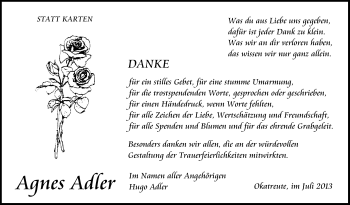 Anzeige von Agnes Adler von Schwäbische Zeitung