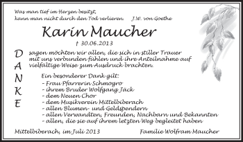 Anzeige von Karin Maucher von Schwäbische Zeitung