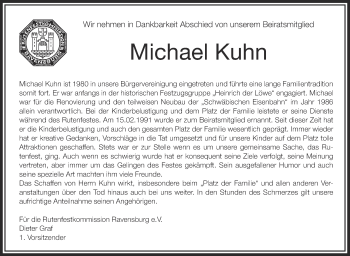 Anzeige von Michael Kuhn von Schwäbische Zeitung