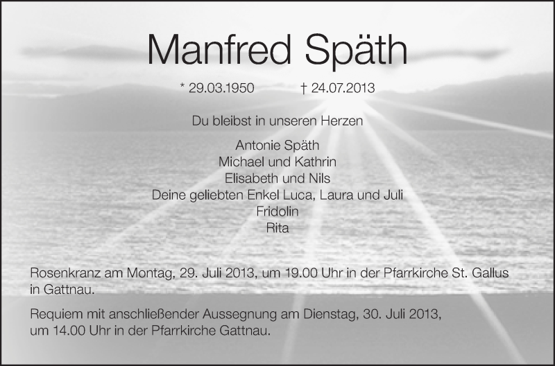  Traueranzeige für Manfred Späth vom 27.07.2013 aus Schwäbische Zeitung