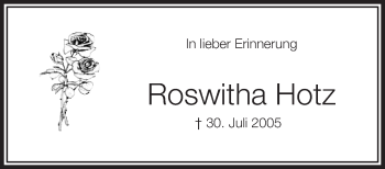 Anzeige von Roswitha Hotz von Schwäbische Zeitung