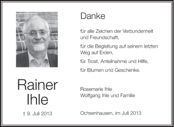 Anzeige von Rainer Ihle von Schwäbische Zeitung