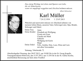 Anzeige von Karl Müller von Schwäbische Zeitung