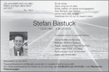Anzeige von Stefan Bastuck von Schwäbische Zeitung