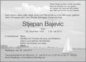 Anzeige von Stjepan Bajevic von Schwäbische Zeitung
