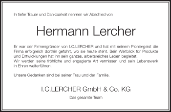 Anzeige von Hermann Lercher von Schwäbische Zeitung