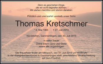Anzeige von Thomas Kretschmer von Schwäbische Zeitung