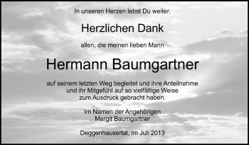 Anzeige von Hermann Baumgartner von Schwäbische Zeitung