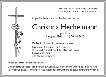 Anzeige von Christina Hechelmann von Schwäbische Zeitung