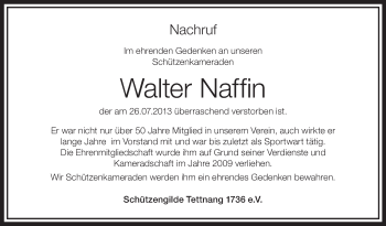 Anzeige von Walter Naffin von Schwäbische Zeitung
