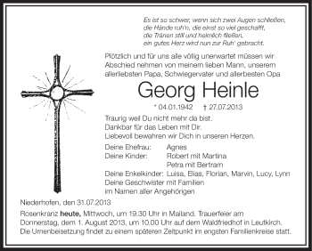 Anzeige von Georg Heinle von Schwäbische Zeitung