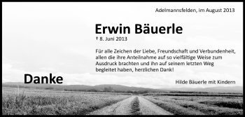 Anzeige von Erwin Bäuerle von Schwäbische Zeitung