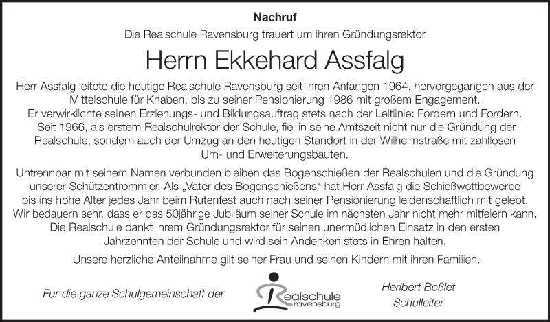  Traueranzeige für Ekkehard Assfalg vom 31.07.2013 aus Schwäbische Zeitung