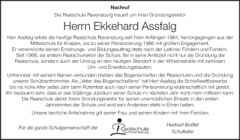 Anzeige von Ekkehard Assfalg von Schwäbische Zeitung