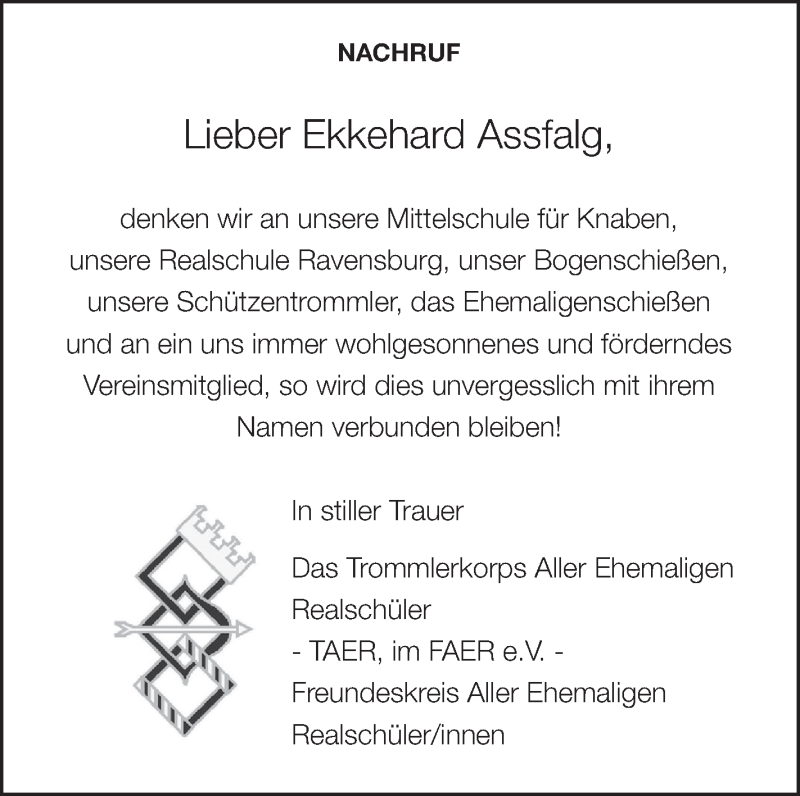  Traueranzeige für Ekkehard Assfalg vom 31.07.2013 aus Schwäbische Zeitung
