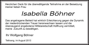 Anzeige von Isabella Böhner von Schwäbische Zeitung