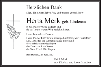 Anzeige von Herta Merk von Schwäbische Zeitung