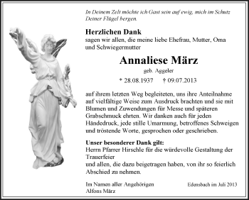 Anzeige von Annaliese März von Schwäbische Zeitung