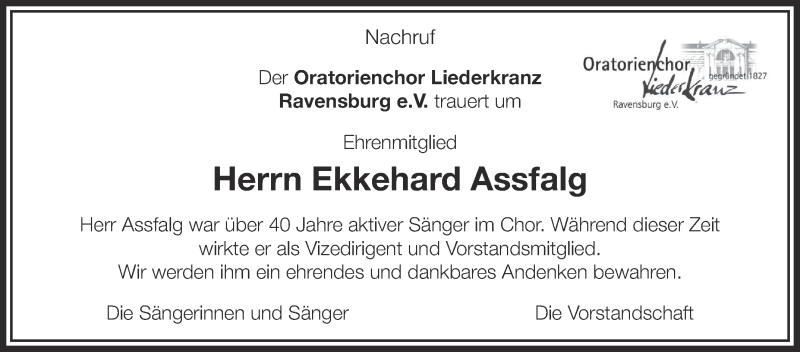  Traueranzeige für Ekkehard Assfalg vom 01.08.2013 aus Schwäbische Zeitung