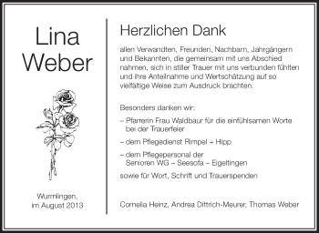 Anzeige von Lina Weber von Schwäbische Zeitung