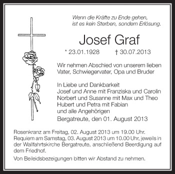 Anzeige von Josef Graf von Schwäbische Zeitung