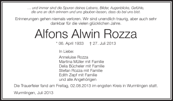 Anzeige von Alfons Alwin Rozza von Schwäbische Zeitung