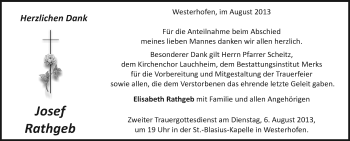 Anzeige von Josef Rathgeb von Schwäbische Zeitung