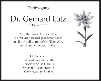 Anzeige von Gerhard Lutz von Schwäbische Zeitung