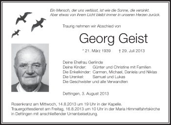 Anzeige von Georg Geist von Schwäbische Zeitung