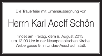 Anzeige von Karl Adolf Schön von Schwäbische Zeitung
