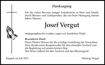 Anzeige von Josef Vergut von Schwäbische Zeitung