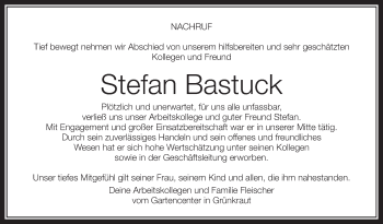 Anzeige von Stefan Bastuck von Schwäbische Zeitung