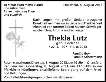 Anzeige von Thekla Lutz von Schwäbische Zeitung