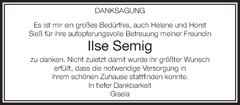 Anzeige von Ilse Semig von Schwäbische Zeitung