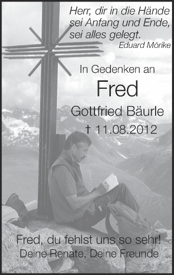 Anzeige von Gottfried Bäurle von Schwäbische Zeitung