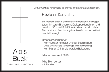 Anzeige von Alois Buck von Schwäbische Zeitung