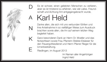 Anzeige von Karl Held von Schwäbische Zeitung