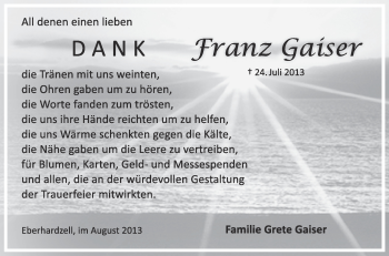 Anzeige von Franz Gaiser von Schwäbische Zeitung