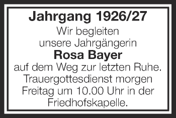 Anzeige von Rosa Bayer von Schwäbische Zeitung