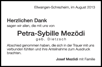 Anzeige von Petra-Sybille Mezödi von Schwäbische Zeitung