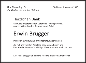 Anzeige von Erwin Brugger von Schwäbische Zeitung