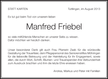 Anzeige von Manfred Friebel von Schwäbische Zeitung