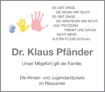 Anzeige von Klaus Pfänder von Schwäbische Zeitung